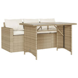 2 Piece Garden Dining Set with Cushions Beige Poly Rattan 366332