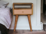 Solid Wood Mini Blush Hand Painted Bedside, 1 Drawer and Open Shelf, Beige B2743P402982