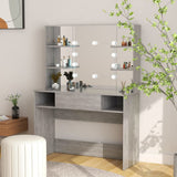 Makeup Table with LED Lights 100x40x135 cm MDF Concrete Grey 331544