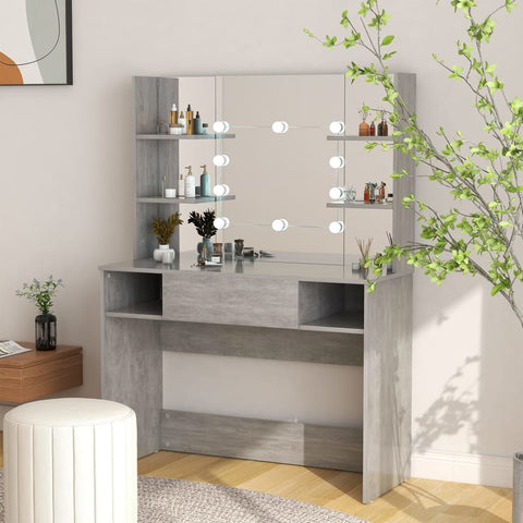 Makeup Table with LED Lights 100x40x135 cm MDF Concrete Grey 331544