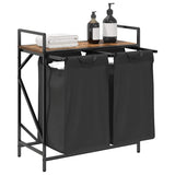 Laundry Basket 2 Compartments with Shelf Smoked Oak 859067
