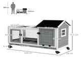 Wooden Rabbit Hutch, Guinea Pig Cage, with Removable Tray, Wheels - Grey T3398P350083