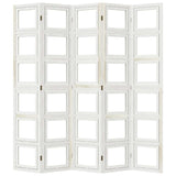 Room Divider 5 Panels White Solid Wood Paulownia 358695