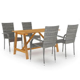 Dining Set Grey Solid Acacia wood, PE Rattan, Powder-Coated Steel 3068751