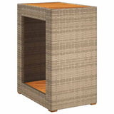 Garden Side Table with Wooden Top Beige 60x40x75 cm Poly Rattan 366305
