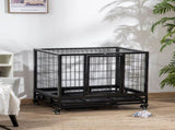 36" Heavy Duty Metal Dog Crate Pet Cage with Tray Wheeled Dog Kennel - Black T3398P376419