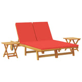 Sun Lounger Reclining with Cushion Red Solid Acacia Wood 3407703