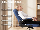 Linen-Look Computer Desk Chair, Executive Office Chair with Flip-Up Armrests and Thick Cushion, Blue T3398P550278