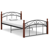 Bed Frame without Mattress Black Metal&Solid Oak Wood 120x200 cm 324920