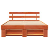 Bed Frame with Headboard Wax Brown 160 x 200 cm Solid Pine Wood 872478
