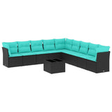 10 Piece Garden Sofa Set with Cushions Black Poly Rattan 3217787