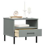 Bedside Table with Metal Legs Grey Solid Wood Pine OSLO 351031