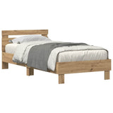 Bed Frame with LED Artisan Oak 90 x 200 cm Engineered Wood 863796