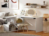 L-Shaped Corner Desk, Computer Desk with Keyboard Tray and Open Shelves, White Wood Effect T3398P552641