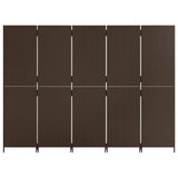 Room Divider 5 Panels Brown Poly Rattan 365349