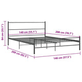 Bed Frame without Mattress Grey Metal 140x200 cm 286494