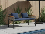Outdoor Bench Grey and Navy Blue 117 x 54 x 74.5 cm Poly Rattan 42025241