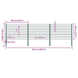Fence Panel with Posts Iron 522x120 cm Green 278663