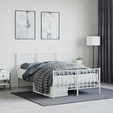 ZNTS Metal Bed Frame with Headboard and Footboard White 120x190 cm Small Double 374501