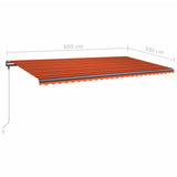 Manual Retractable Awning with LED 600x300 cm Orange and Brown 3069805