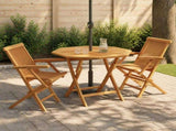 3 Piece Folding Garden Bistro Set 3 pcs Natural Solid Teak Wood 3434119