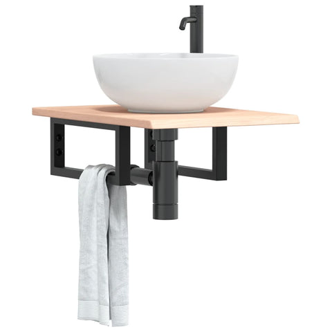 Basin Shelf Wall Mounted Steel and Solid Wood Oak 3302537