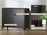 Lockable Metal Filing Cabinet, 2-Tier Storage Cupboard with Double Doors, Modern Office Organiser, T3398P554124