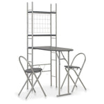 ZNTS 3 Piece Folding Dining Set with Storage Rack MDF and Steel Black 284404