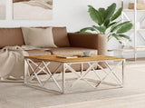Coffee Table Silver Stainless Steel and Solid Wood Acacia 349975