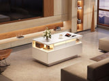 High Gloss Table with 2 drawer, LED lights, pull-out tray, Centre Table, Sofa Side Table, N605P388084W