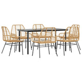 7 Piece Garden Dining Set Brown Poly Rattan Glass 3334545
