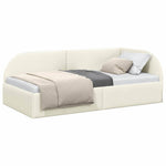 Corner Bed Frame with Headboard Cream 100 x 200 cm Velvet 42016663