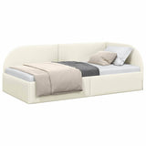 Corner Bed Frame with Headboard Cream 100 x 200 cm Velvet 42016663