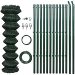 ZNTS Chain Link Fence with Posts Steel 0,8x25 m Green 140356