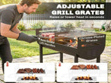 Charcoal Barbecue Grill with 2 Cooking Areas, Portable BBQ Trolley with Wheels, Height Adjustable T3398P553430