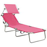 ZNTS Folding Sun Lounger with Canopy Steel Magento Pink 310327