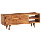 244973 TV Cabinet Solid Acacia Wood with Carved Doors 117x30x40 cm