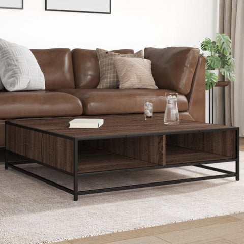 ZNTS Coffee Table Brown Oak 100x100x30 cm Engineered Wood and Metal 848778