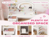 Kids Vanity Table and Chair Set, Girls Dressing Table with 2-Colour LED Mirror, Stool, Cabinet, T3398P552692