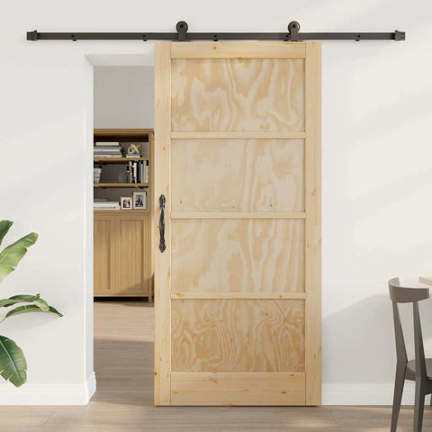 Sliding Door Manual Natural and black 93 x 202 cm 3333486