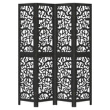 Room Divider 4 Panels Black Solid Wood Paulownia 358755