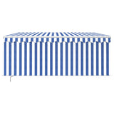 Manual Retractable Awning with Blind&LED 3x2.5m Blue&White 3069261
