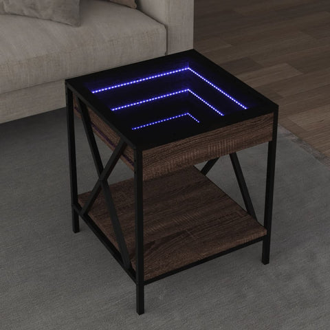 ZNTS Coffee Table with Infinity LED Brown Oak 40x40x49 cm 847696