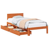 Bed Frame with Headboard 3 pcs Wax Brown Solid Pine Wood 3422745