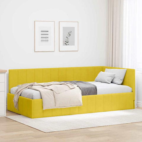 Corner Bed Frame with Headboard Yellow 100 x 200 cm Velvet 42016323