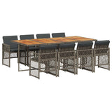 9 Piece Garden Dining Set with Cushions Grey Poly Rattan 3210746