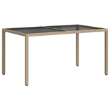 Garden Table 150x90x75 cm Tempered Glass and Poly Rattan Beige 316710