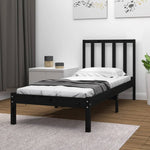 ZNTS Bed Frame without Mattress Black Solid Wood Pine 90x190 cm Single Single 3105105