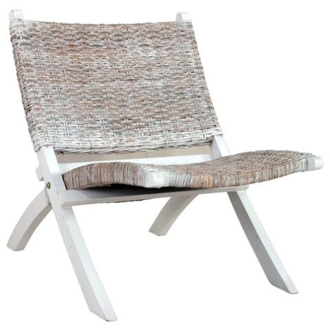 Relaxing Chair White Natural Kubu Rattan and Solid Mahogany Wood 285800