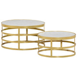 2 Piece Coffee Table Set Marble Brass and White 285911